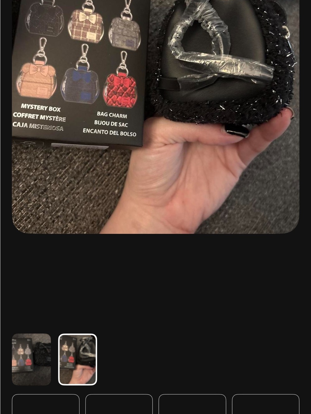 Lounge fly Black Glitter Bag Charm with Mystery Box Packaging